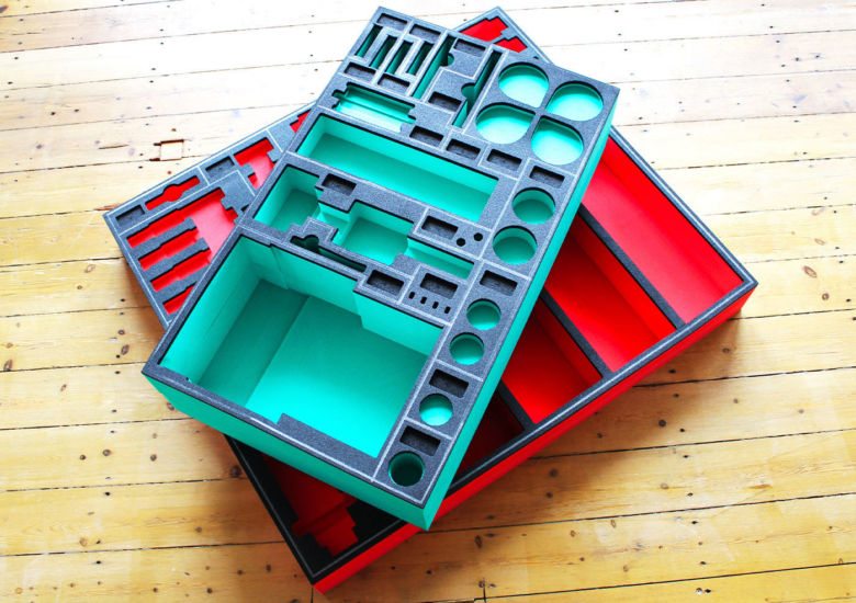 Custom shadow board tool insert with in grey and green and grey and red